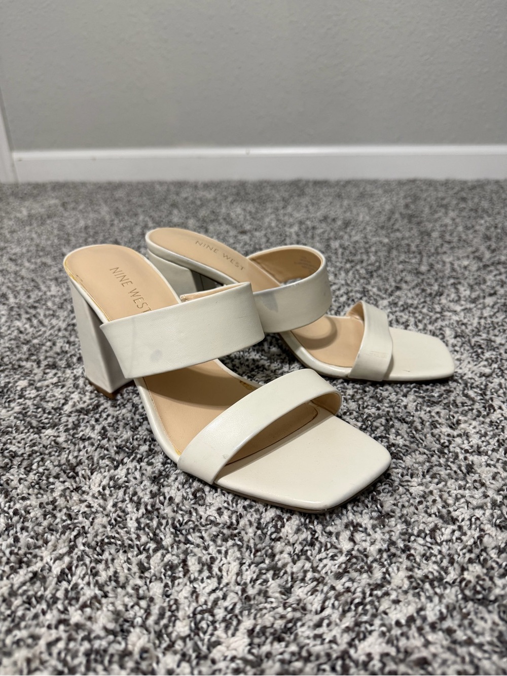 Nine West Cream Double-Strap Block Heel Sandals